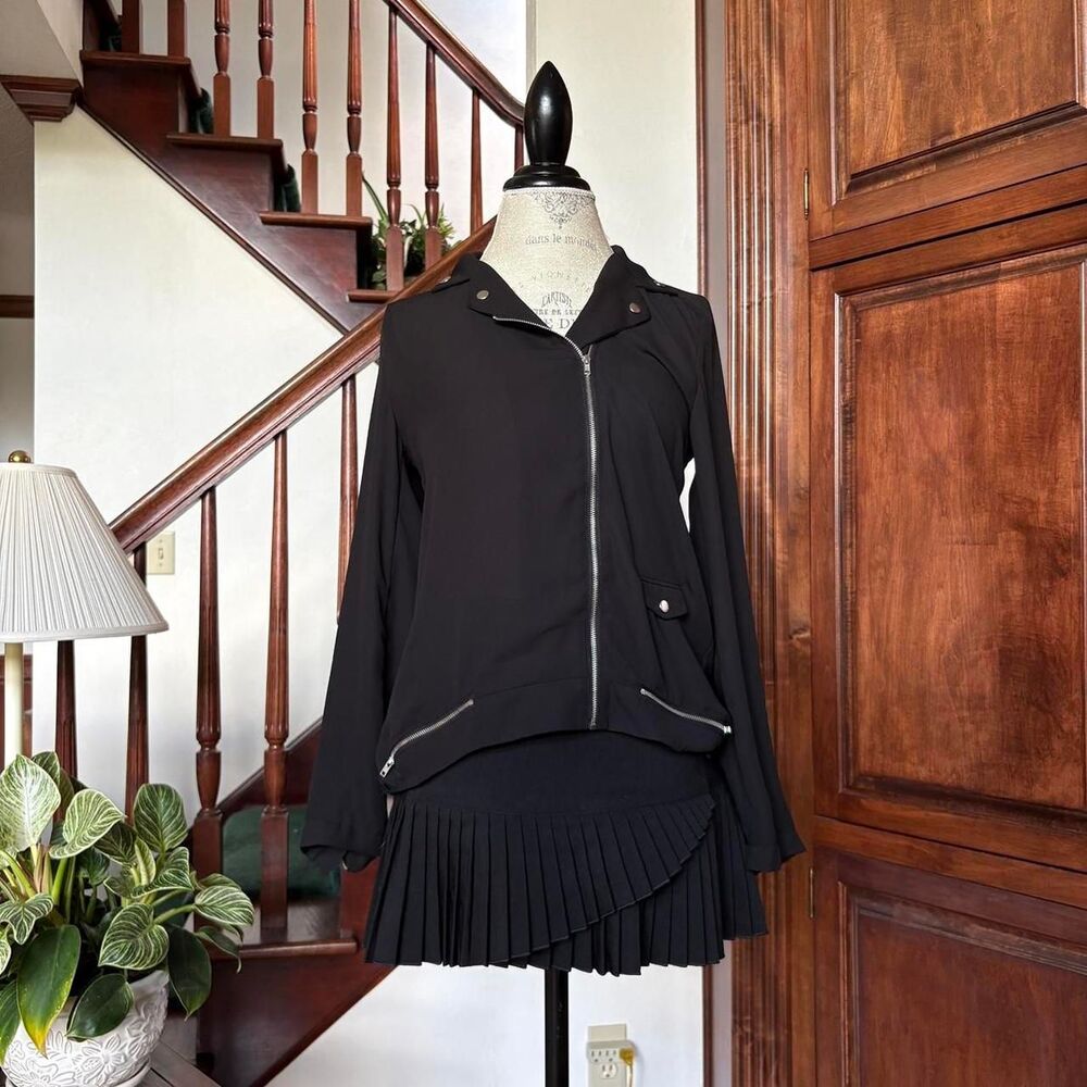 Joan Vass Studio Black Zipper Work Office Grunge Sheer Blouse